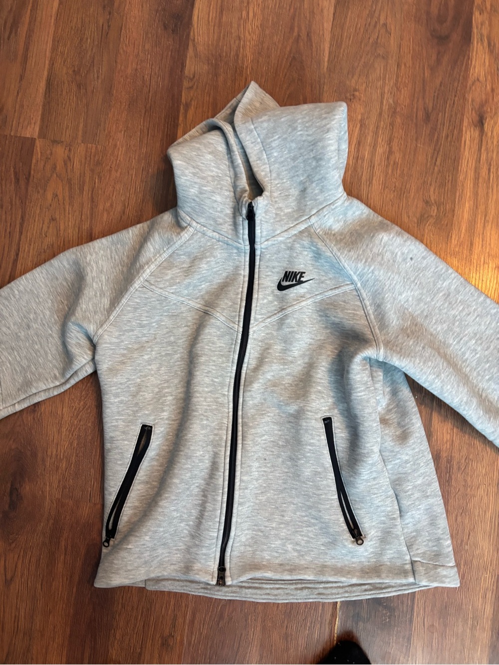 Nike Kids Light Grey Full-Zip Hoodie with Black Accents good condition